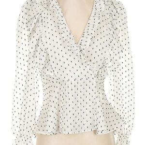 Rachel Zoe Ruffled White Blouse with Black Pattern